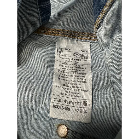 Carhartt Double Knee Denim Overalls Carpenter Workwear Utility 42x30 Distressed - Picture 3 of 16